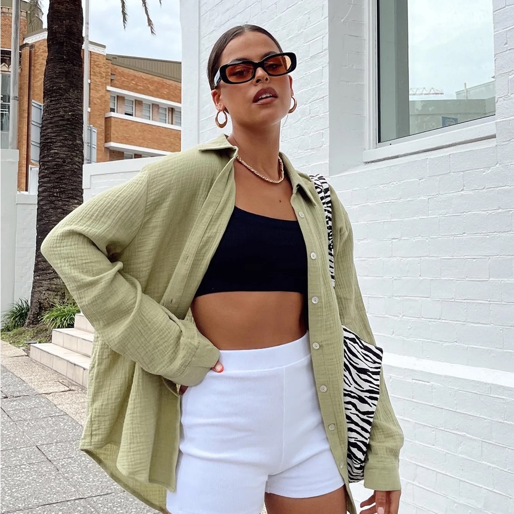 Olive Green Women's Oversized Button Up
